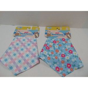 Pair of Pet Bandana/Kerchiefs S/M Dog - Spring Colors Pink, Blue, Floral, Easter